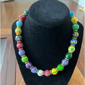 Angela Moore wooden hand painted bead necklace